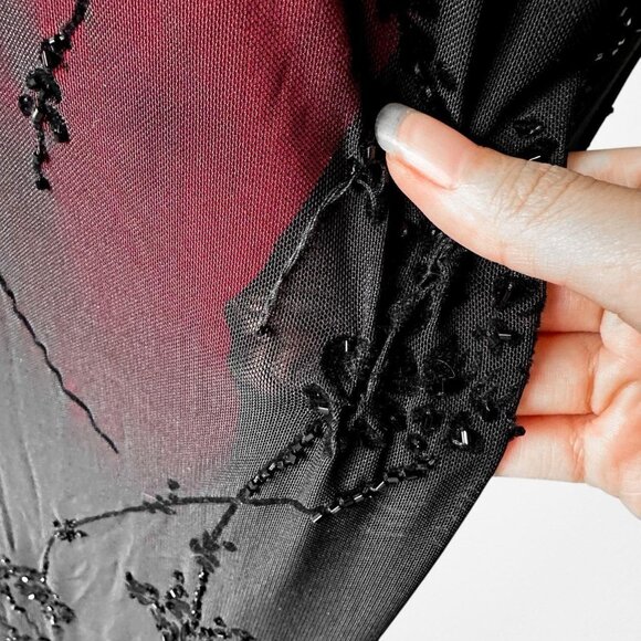 Vintage Burgundy Red Floral Velvet Beaded Mesh Bodycon Maxi Dress Size M/L - Picture 8 of 8